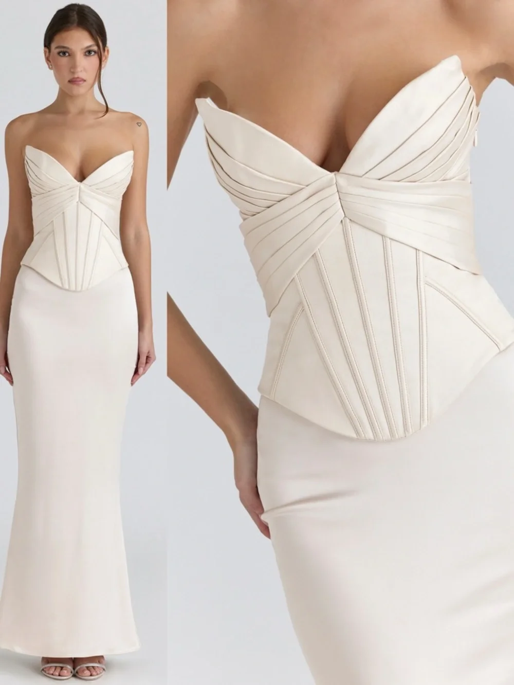House of CB Eve‎ XS A-C Ivory Satin Corset Maxi Dress - Limited Edition - Picture 6 of 12